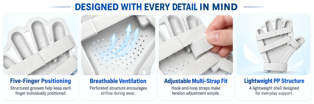 22003 finger positioning grooves, ventilation and adjustable straps