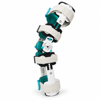 AULEXMED 42015 full-leg hinged knee brace with white shell and teal adjustment parts