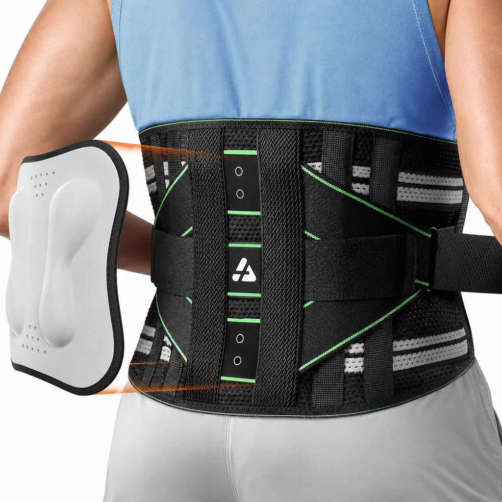 AULEXMED 70010 lumbar support belt showing the back panel and adjustable closure