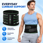 70010 black lumbar support belt with green trim and adjustable fastening